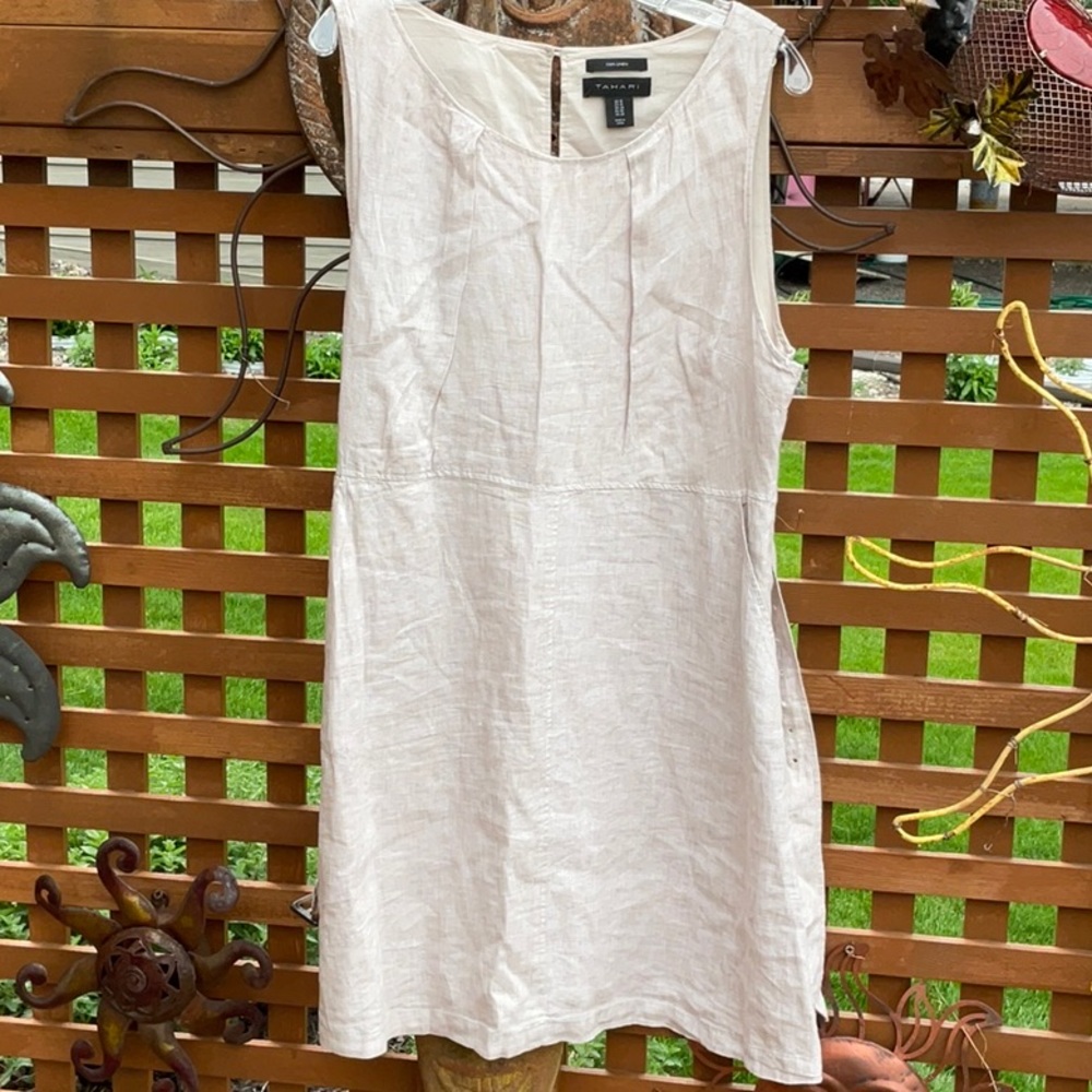 Tahari Tan Linen Sleeveless Dress 16 NWOT